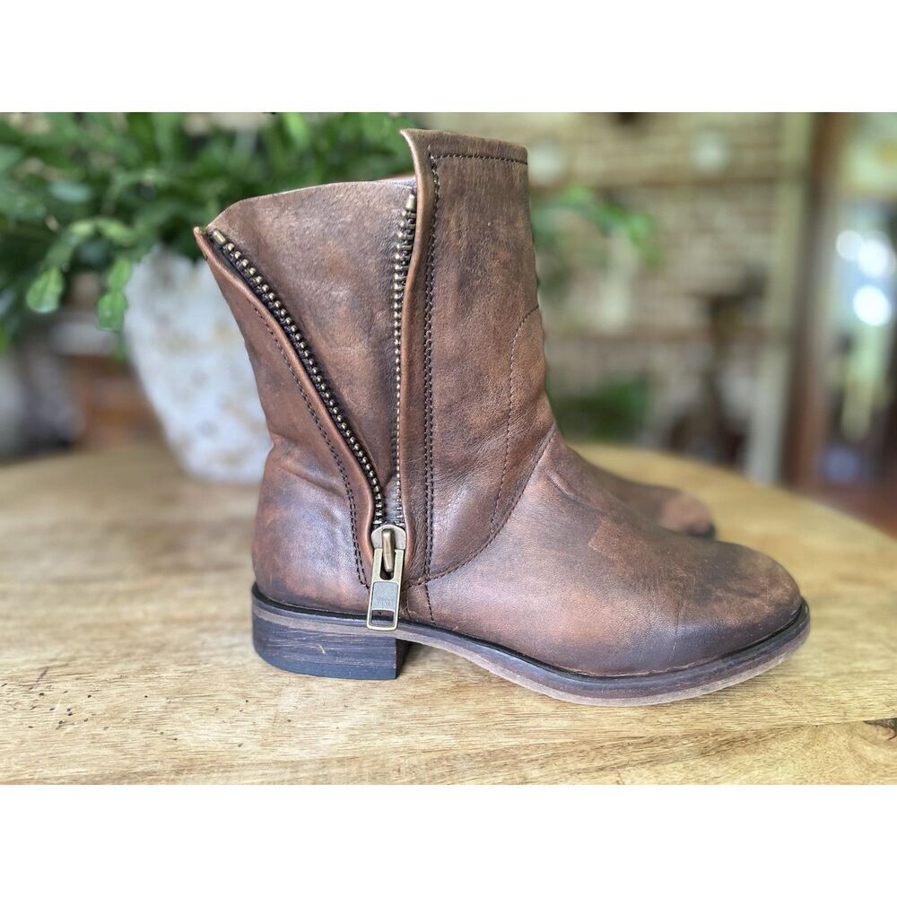 Nylo Design Wedge Dark Brown Leather Ankle Zip Boots